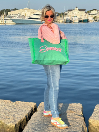 SEWN ROPE SUMMER LETTER FRINGED CANVAS BAG