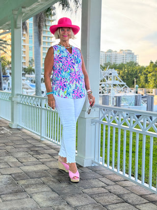 PINK PALM TREE SLEEVELESS TOP - Cathys Place