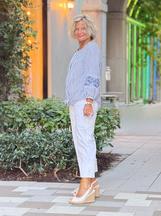 NAVY SEERSUCK TIE TOP Cathys Place