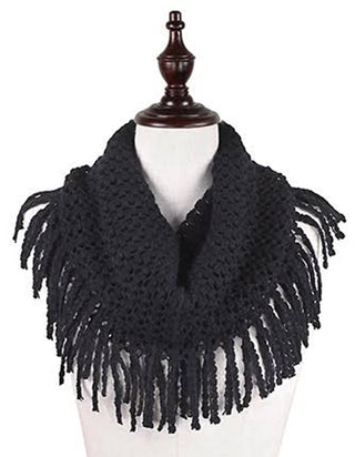 Warm Solid Mini Tube Infinity Scarf With Fringes Cathys Place