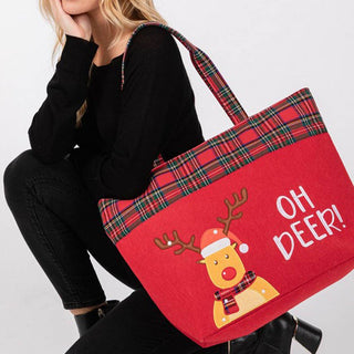 Oh Deer Letter Reindeer Christmas Tote Bag