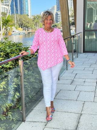 LULU B TROPIC PETALS ASYMMETRIC TOP
