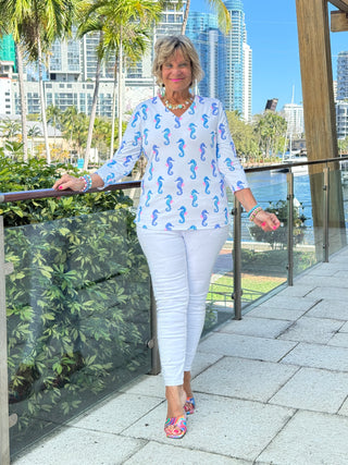LULU B SHORELINE CHARM V NECK TOP