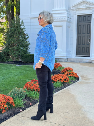HOLIDAY BLUE JACQUARD TOP