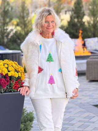 White Shiny Christmas Tree Patched Patterned Festive Sweatshirt Cathys Place