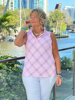 LULU B PINK CHIC SLEEVELESS RUFFLE TOP