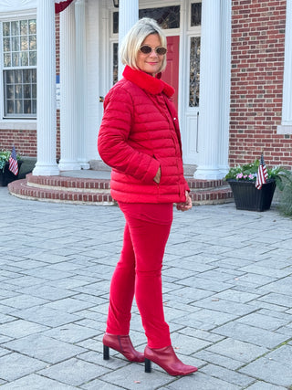 LULU-B PUFFER DOWN RED FAUX FUR JACKET