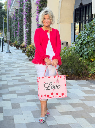 LULU B RED FRINGE CASHMERE SWEATER