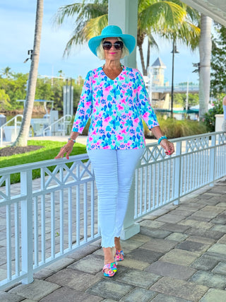 PINK PETALS V NECK TOP