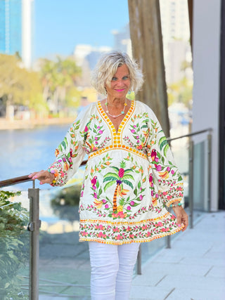 Bohemian V-neck three-quarter sleeve mini dress Lily Clothing