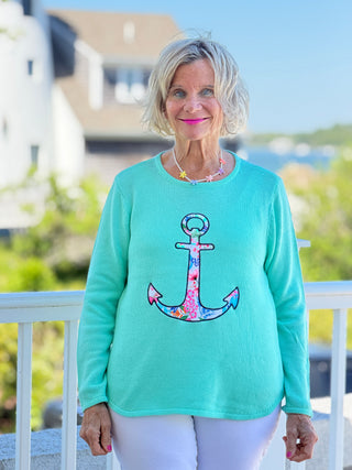 BEACH CLUB SEAFOAM CAPE COD ANCHOR SWEATER LULU-B