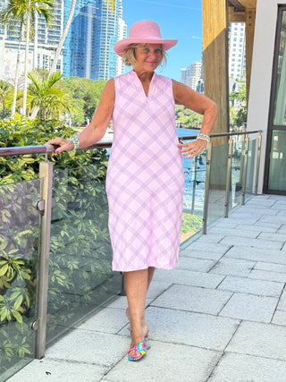 LULU B PINK CHIC MIDI SLEEVELESS 1/4 ZIP MAXI DRESS
