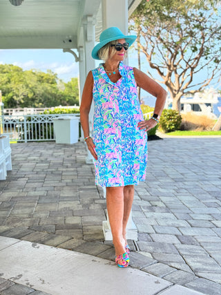 SPLASH OF PINK  RUFFLE DRESS