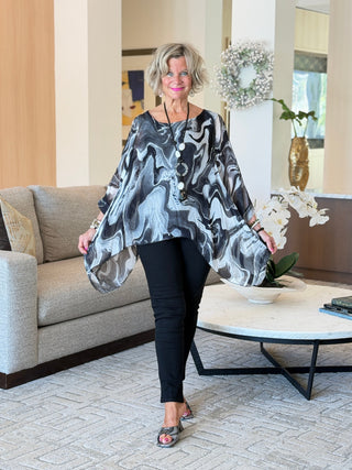 Black Swirl Silk Top Cathys Place