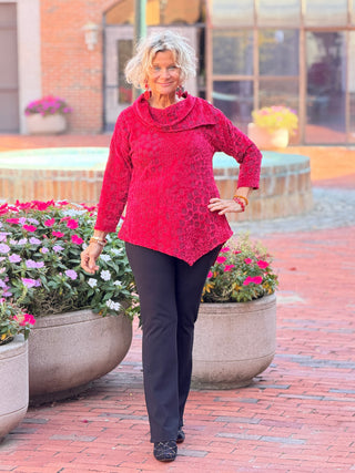 Women's Split Cowl Neck Animal Jacquard Chenille Top RUBY Cathys Place