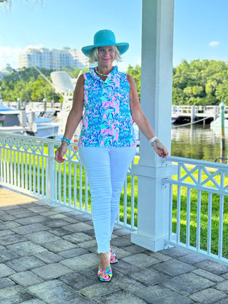 SPLASH OF PINK  SLEEVELESS RUFFLE