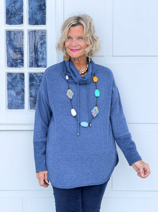 Women's Cozy Cowl Neck Solid Pullover Top INDIGO Cathys Place