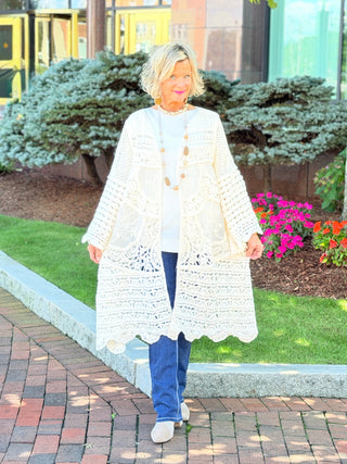 CROCHET CREAM LONG CARDIGAN Cathys Place