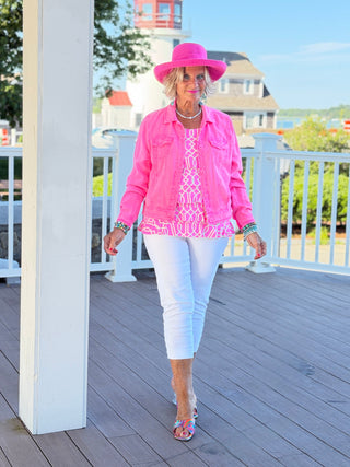 LULU B CHAMBRAY HOT PINK LINEN JACKET LULU b