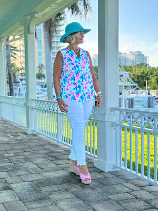 PINK PETALS SLEEVELESS V NECK