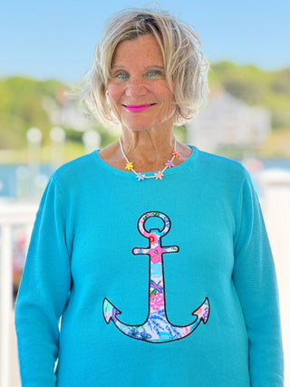 BEACH CLUB AQUA CAPE COD ANCHOR SWEATER LULU-B