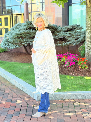 CROCHET CREAM LONG CARDIGAN Cathys Place