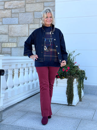 Plaid Eyelash Mock Neck Sweater CHARLIE B