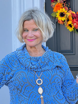 HOLIDAY BLUE JACQUARD TOP