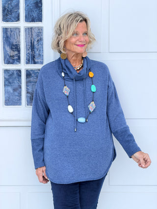 Women's Cozy Cowl Neck Solid Pullover Top INDIGO Cathys Place