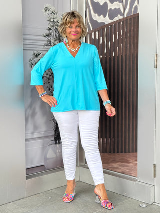TAILORED AQUA SLEEVE V TOP - Cathys Place