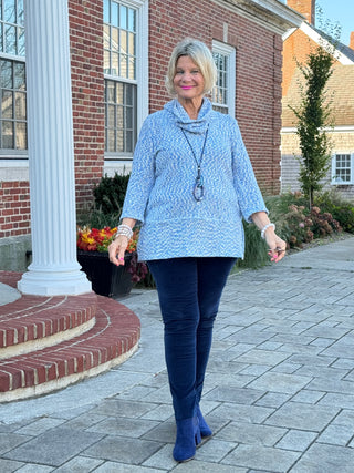 Women's Cowl Neck Spacedye Chenille Knit Top BLUEBELL MULTI