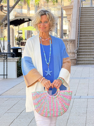 Faux Straw Multi Color Round Handle Tote Bag - Cathys Place