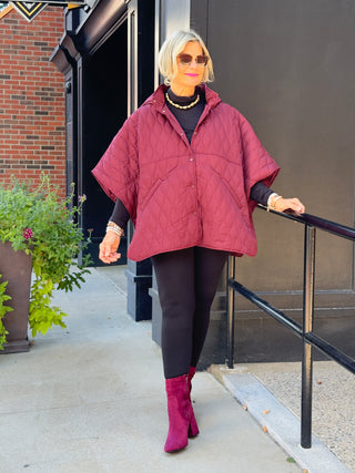 BURGUNDY QUILTED SNAP JACKET