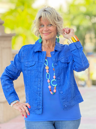 Lulu B Metallic Cobalt Linen Jacket LULU-B