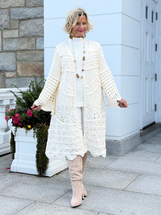 CROCHET CREAM LONG CARDIGAN Cathys Place