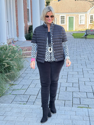 LULU-B BLACK SHORT SLEEVE PUFFER JACKET