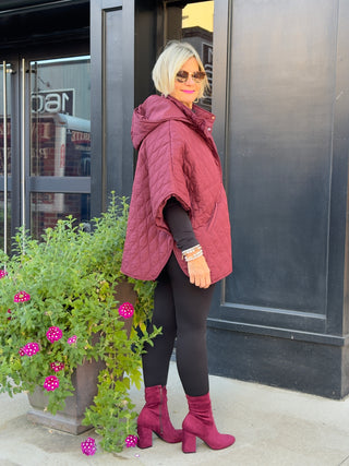 BURGUNDY QUILTED SNAP JACKET