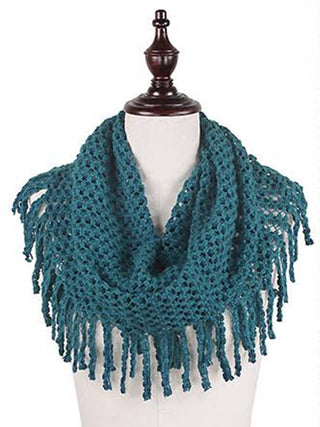 Warm Solid Mini Tube Infinity Scarf With Fringes Cathys Place