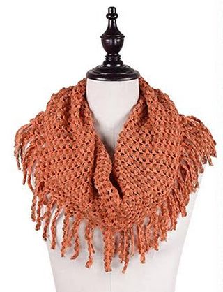 Warm Solid Mini Tube Infinity Scarf With Fringes Cathys Place