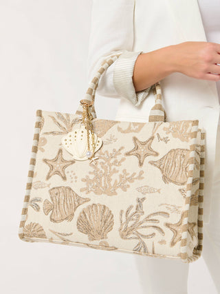 COASTAL JACQUARD TOTE,BEIGE Shiraleah