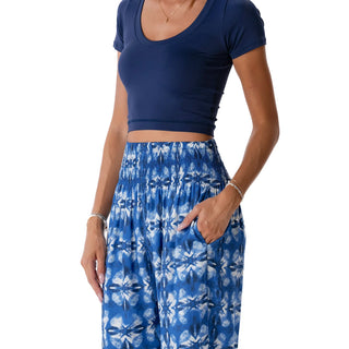 Navy Blue Cropped Yin Scoop Neck Top