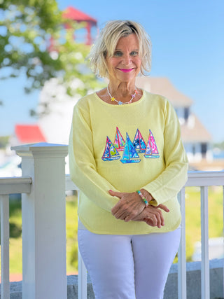 BEACH CLUB YELLOW SAILBOAT SWEATER LULU-B