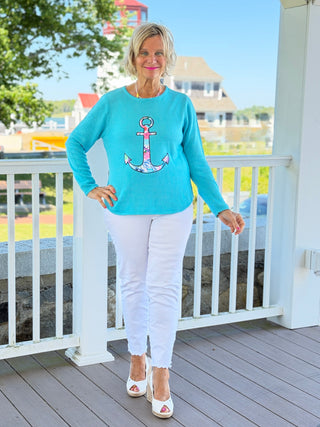 BEACH CLUB AQUA CAPE COD ANCHOR SWEATER LULU-B