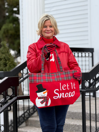Let It Snow Letter Snowman Christmas Tote Bag Cathys Place