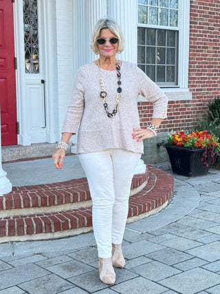 Women's Speckled Heather Rib Knit Top BISCOTTI