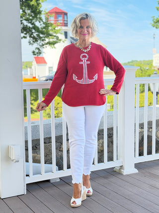 DOCKSIDE RED NAUTICAL STRIPE ANCHOR LULU-B