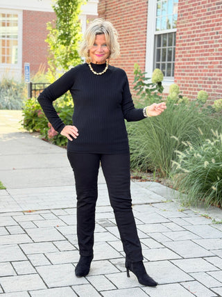Basic Ribbed Knit Mock Neck Long Sleeve Sweater BLACK CHARLIE B