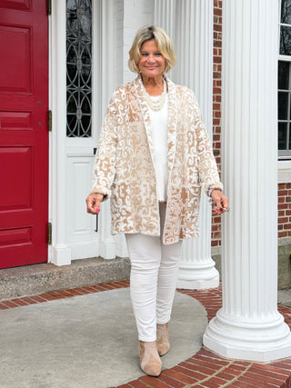 Women's Eyelash Scroll Jacquard Cardigan Cathys Place