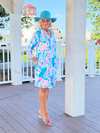 LULU B PALM BEACH SPLASH SCALLOP SLEEVE DRESS LULU-B