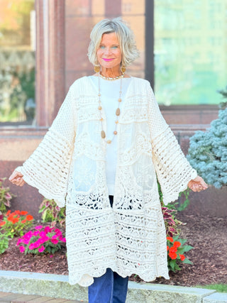 CROCHET CREAM LONG CARDIGAN Cathys Place